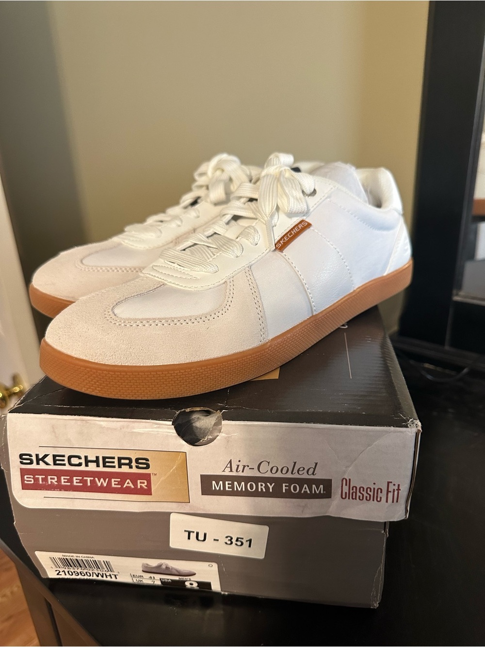 Skechers Men's White Sneakers with Gum Outsole